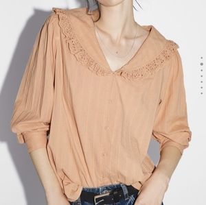 zara blouse with ruffled collar Maillard style